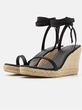 Alohas Black Ankle-Tie Espadrille Wedge Sandals